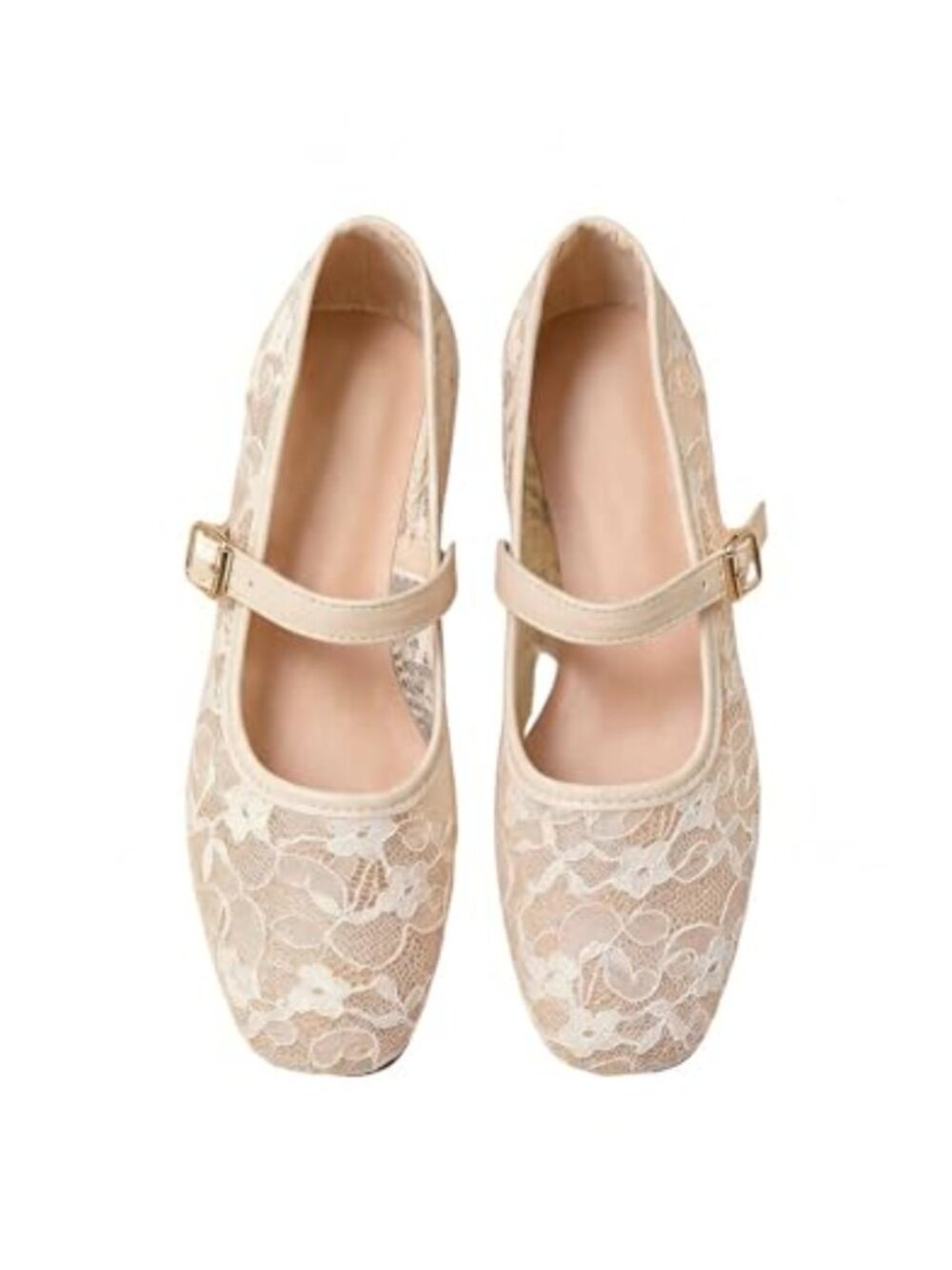 Floral Lace Mesh Ballet Flats Adjustable Buckle Strap Closed Toe Women's Dress